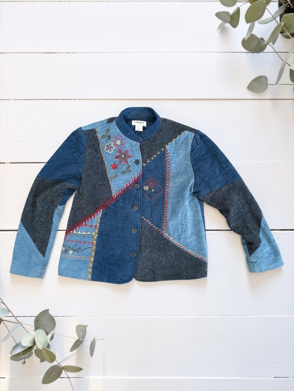 Vintage 90s Alfred Dunner Graff Petite Women’s Small Patchwork Denim Jacket EUC